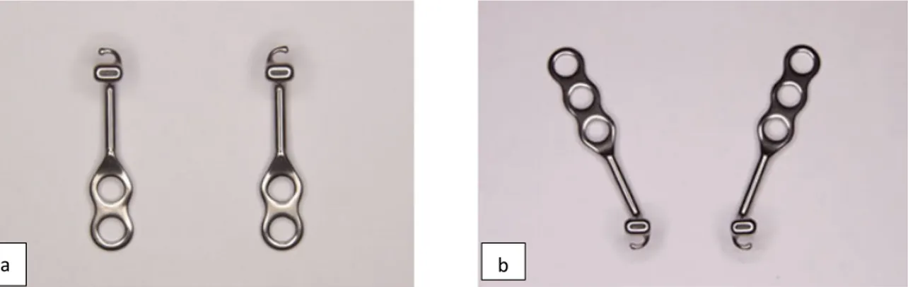 Fig 3 : a : miniplaques mandibulaires ; b : miniplaques maxillaires (source : hugodeclerck.net)  1.2.2.1