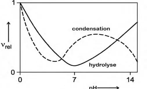Figure 16 : Variations des taux d'hydrolyse et de condensation en fonction du pH.
