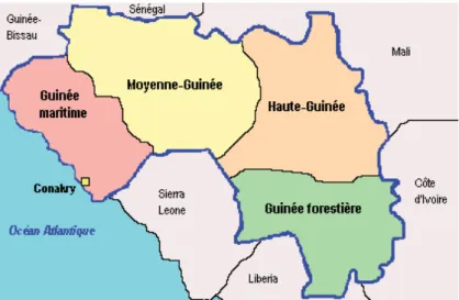 Figure 1Carte des quatre régions géographiques de Guinée 