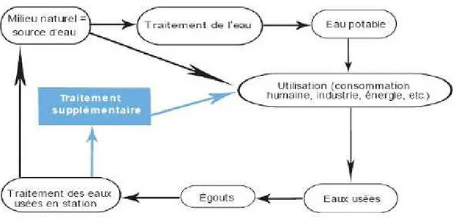 Figure I.1 : Intégration des eaux usées traitées dans le cycle général des ressources en eau 