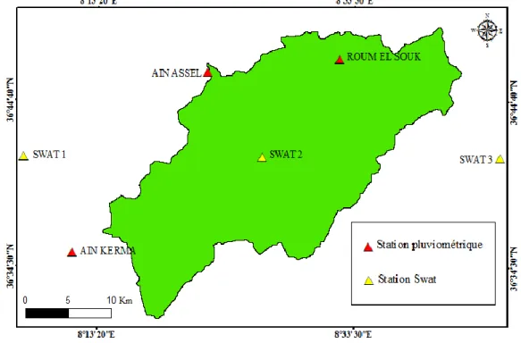Figure 22.  Répartition des stations pluviométriques au niveau du bassin versant. 