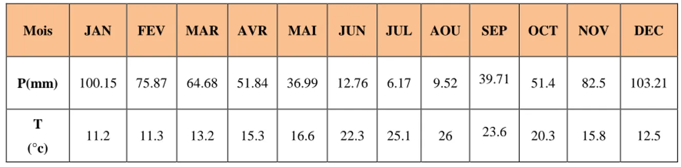 Tableau 03 : Précipitation et température moyennes mensuelles de la région d’Annaba  