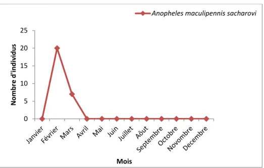 Fig. 42: Variation spatio-temporelle des espèces du genre Culex   au niveau du site rural