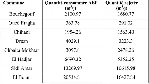 Tableau 05 : Le volume des eaux usées rejeté dans la Seybouse (2004).                             (Selon la source du service de l'environnement Annaba)