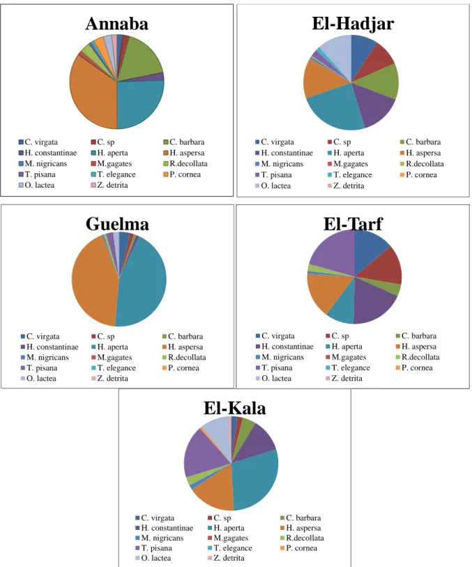 Figure 29. Structure de Gastéropodes Terrestres recensées dans les sites d'étude du Nord-Est 