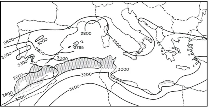 Figure 04. Aire de répartition de T. graeca dans le pourtour méditerranéen (Lambert, 1983)