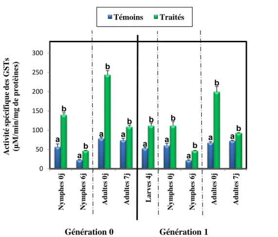 Figure 19 . Effets du Spinosad, administré in vivo, par application topique,  (DI  50  :  245,30  ng)  sur les larves du  dernier stade de  T