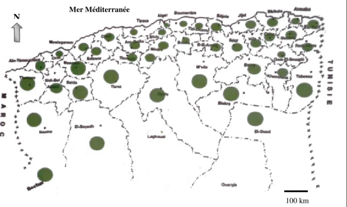 Figure 5. Localisation de l’olivier en Algérie (ITAFV, 2004)N
