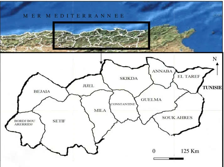 Fig 01: Situation géographique et administratif de l’Est Algérien