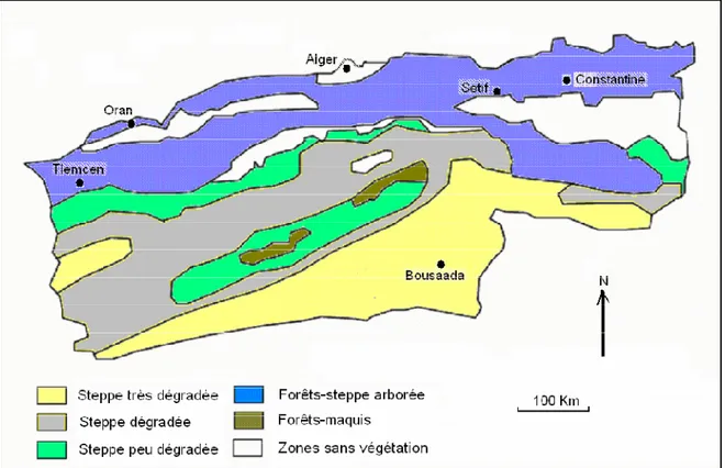 Fig 02: Zones écologiques de l’Algérie (Salamani 2001 in Nedjraoui, 2003, modifié).