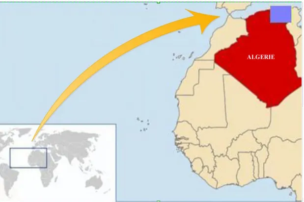 Figure 30 - Carte représentant l’Algérie et la zone d’étude. 