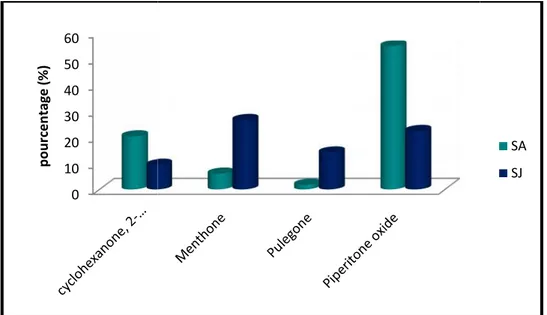 Figure 12 : Pourcentage des produits majoritaires des huiles essentielles de SA et SJ.