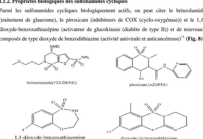 Figure 8 : Structures chimiques de quelques sulfonamides cyclique. 