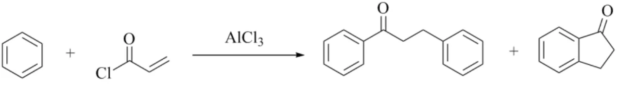 Fig. 3.6 – R´ eaction tandem d’acylation et d’alkylation de Friedel-Crafts de 2-chlorure d’alkenoyle avec le benz´ ene