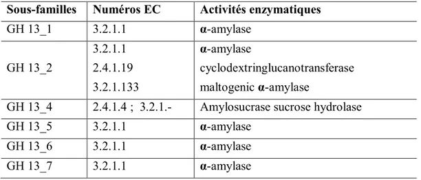 Tableau 2 : Division de la famille GH13 en sous familles 21 . 