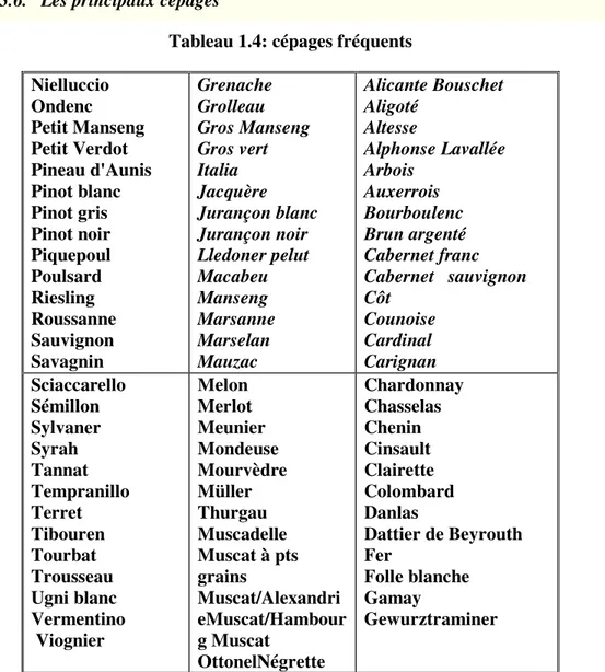 Tableau  1.3: variétés du genre Vitis 