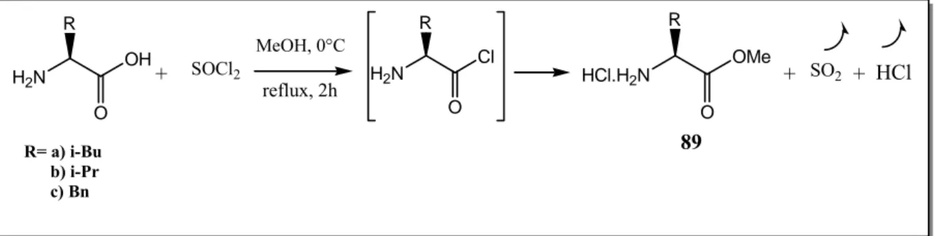 Tableau 1: Caractéristiques physico-chimiques et spectroscopiques d'aminoesters  chlorohydrates 89a-c  