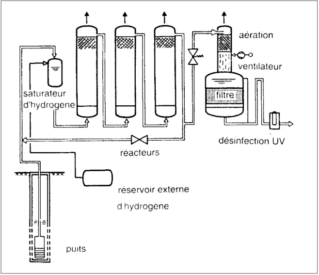 Figure 1.7 : Schéma de l’installation de Mönchengladbach procédé de dénitrification autotrophe avec  hydrogène [8]