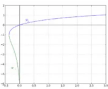 Fig. 1.1: Les deux branches de la fonction de Lambert
