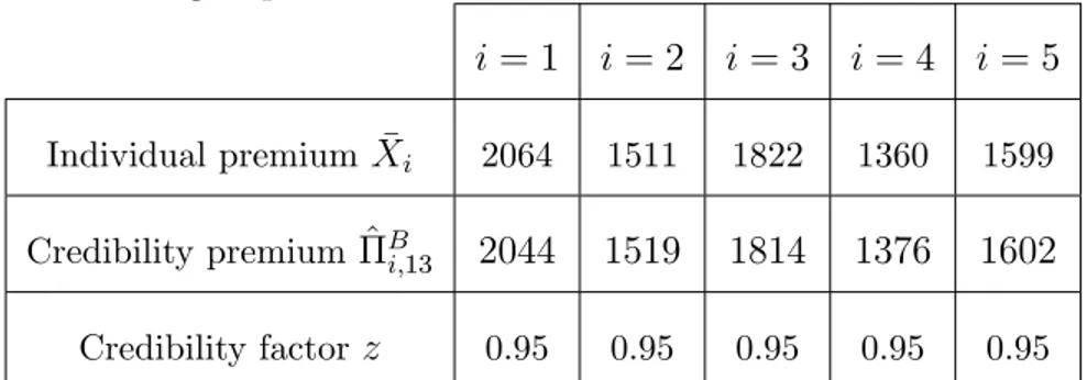 Table 1.5 - Results with the Bühlmann model
