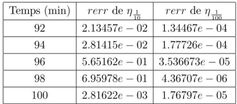 TAB. 2.1 - Erreur relative pour le ra¢nage x = 1=10 et 1=100: