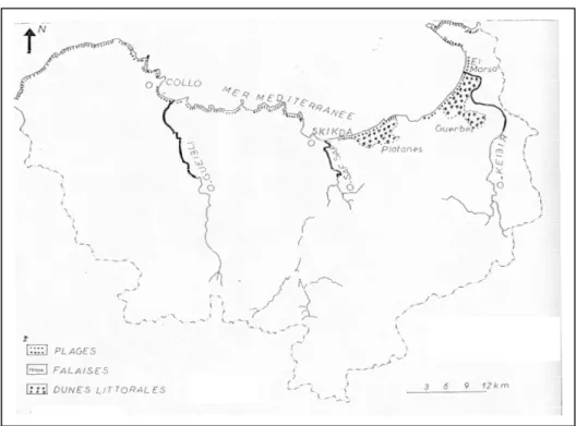 Fig. 2 : Localisation des dunes littorales de la zone côtière de Skikda.  (ANPE, 1994) 