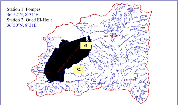 Figure 21: Réseau hydrographique du lac Tonga et localisation des stations de prélèvement 