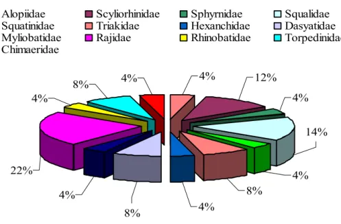 Figure 7. Fréquence des différentes familles de Chondrichthyes d’après leur diversité spécifique