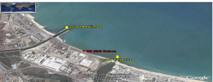 Figure 5: Image satellitaire montrant le site 3 : Sidi Salem  (Google, 2008 modifiée)