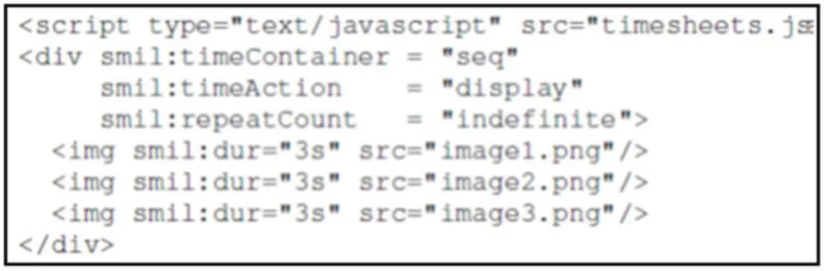Figure 3.4 Exemple de base SMIL Timing et Timesheets (Cazenave et al., 2011). 