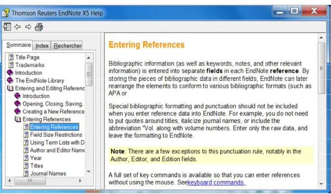 Figure 3.1: Manuel d’aide de l’application de gestion bibliographique EndNote [END14]