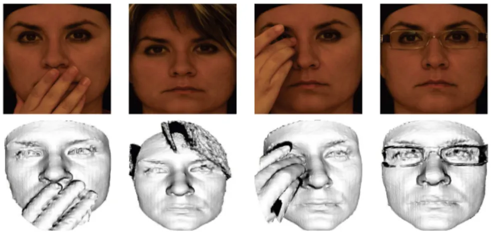 Figure 2.11 – Partial occluded faces from Bosphorus dataset. Texture in first row and