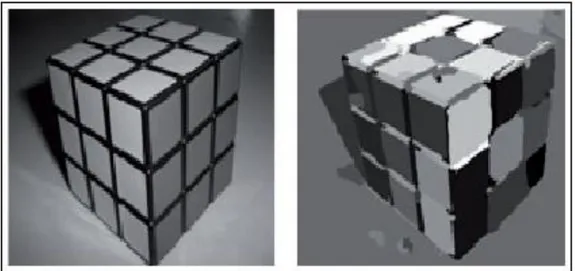 Figure 2.4 – A gauche une image 2D, à droite une image convertie par segmentation  hybride 