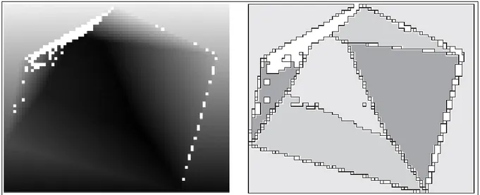 Figure  3.3 –  Résultat de segmentation, à gauche l’image de profondeur, à droite  l’image segmenté