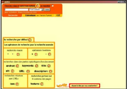 Figure 5 : Interface de l'aide auditive présentée avec une animation explicative (en haut à gauche),  d'après (Hidrio et al.,2002) 