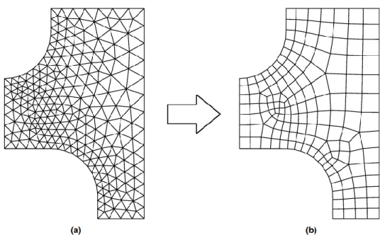 Figure I.7 : Changement de maillage triangulaire en maillage quadrilatère pour l’analyse  