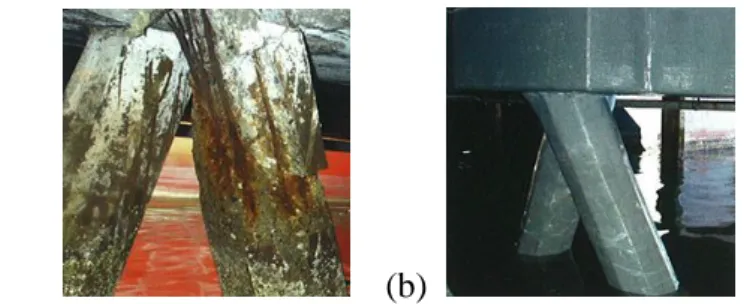 Fig. 1.14 Renforcement des structures marines par matériaux composites [2]:   (a) sans renforcement, (b) avec renforcement  