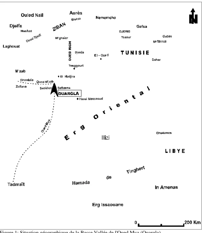 Figure 1: Situation géographique de la Basse Vallée de l'Oued Mya (Ouargla)  