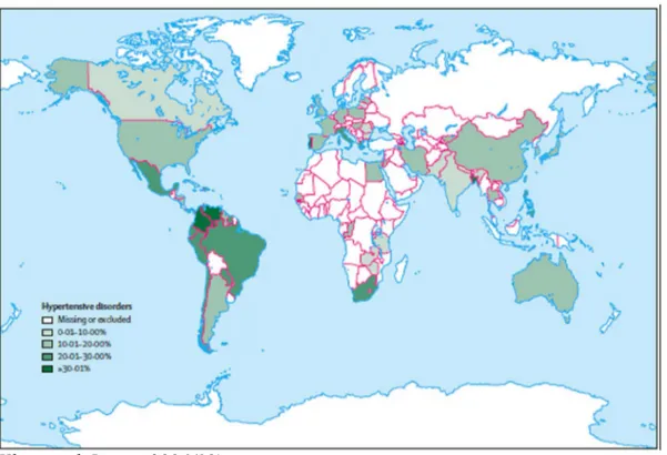 Figure 3. Distribution dans le monde des désordres hypertensifs responsables de décès  maternels