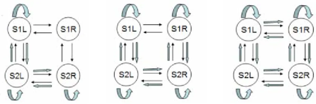 Figure 3-3. Modulatory connectivity: Category 2, Category 3, and Category 4 (from left to  right respectively)    
