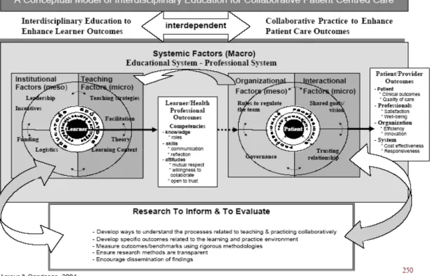 Figure 7. Modèle de formation interdisciplinaire pour une pratique en collaboration  centrée sur le patient (Oandasan &amp; D’Amour, 2004, p