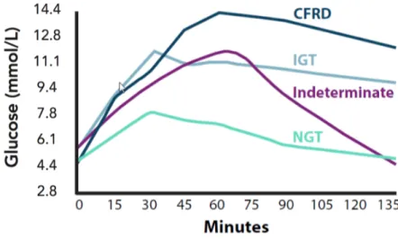 Fig 5. Courbe de glycémie lors de l’HGPO selon les classes de tolérance au glucose. 