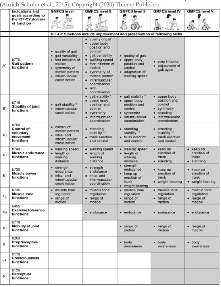 Tableau 3 : Indications et objectifs thérapeutiques soulignés par CIF-EA (la classification 