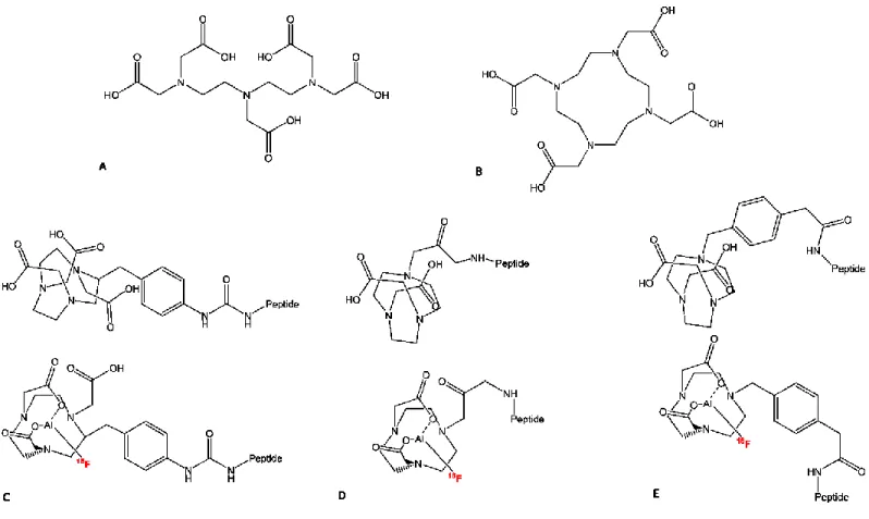 Figure  8.  Chemical  structures  of  DTPA  (a),  DOTA  (b),  NOTA-SCN-Bz-peptide  (top)  and  the 