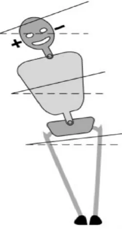 Figure 2.8. Illustration du débalancement postural  évoqué  par  une  GVS  bilatérale  bipolaire  au  niveau du bassin, du tronc et de la tête