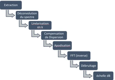 Figure 11. –   Décomposition du traitement de signal brut d’un SD-OCT.  2.5.1.1 Extraction 