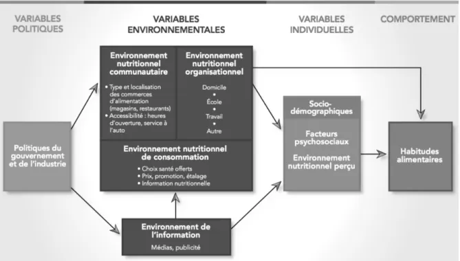 Figure 1. Modèle  de  l’environnement  alimentaire  de  Glanz  tiré  de  Santé  Canada  (2013) et traduit de Glanz et al., (2005) 