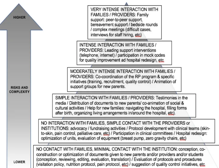 Figure 1: Pyramid of complexity and risks: Clinical and administrative initiatives in  which resource parents/patients can be integrated