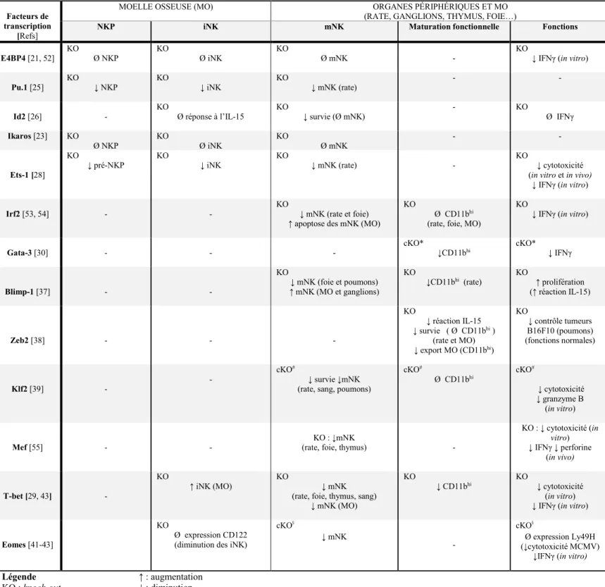 Tableau 1.1 Rôle des facteurs de transcription dans la différenciation des cellules NK   Facteurs de 