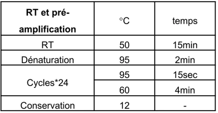 Tableau VIII. Condition d’amplification en temps réel de l’ARN épissé tat/rev 